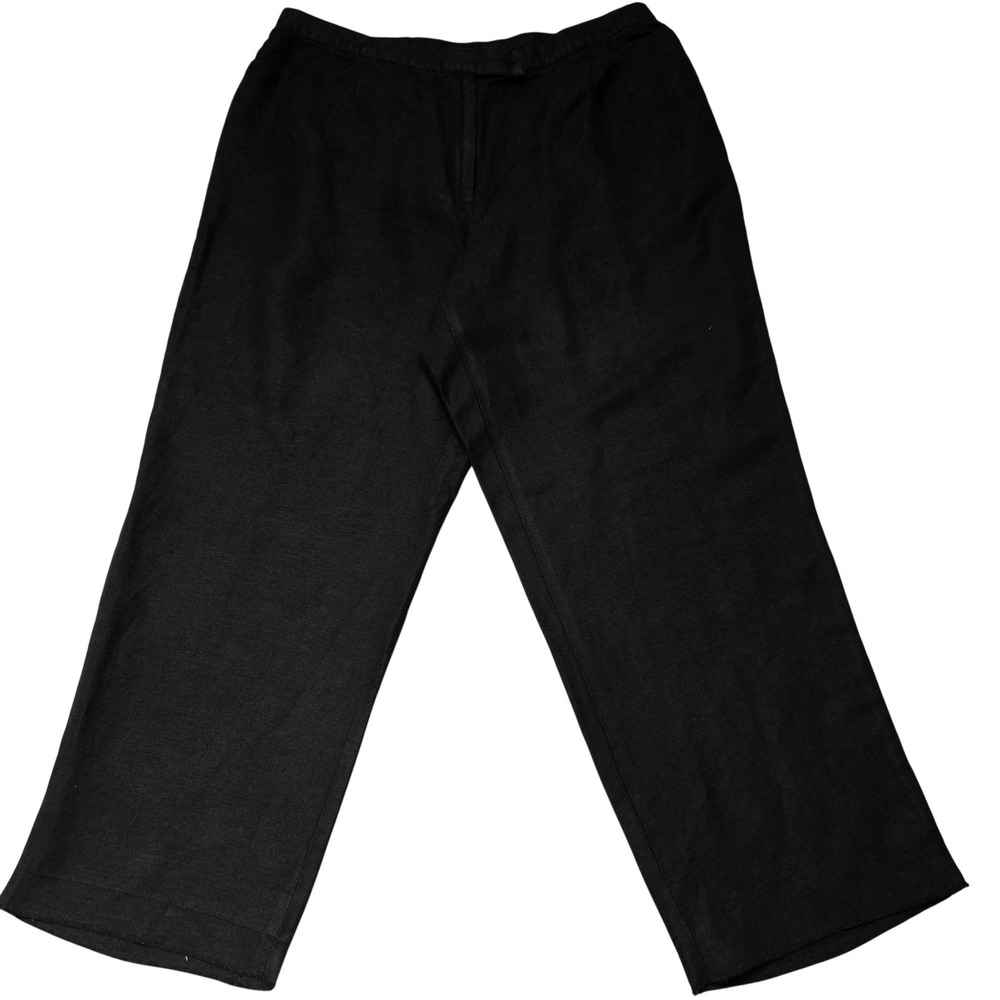 Mary McFadden Pants Womens 16WP Black Linen Blend Wide Leg‎ Pull On Cropped